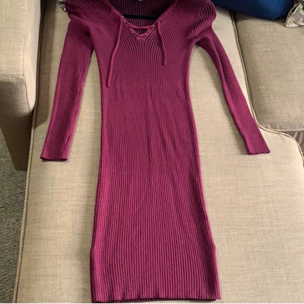Ribbed Knit Lace-up Detail Dress